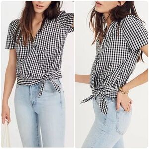Madewell Short-Sleeve Wrap Top in Gingham Check